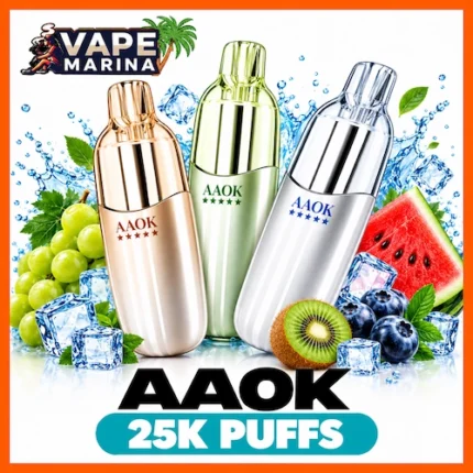 AAOK 25000 puffs disposable vapes with clear tanks in rose gold, green and silver