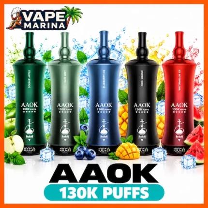 AAOK Hookah 130000 puffs 6mg hookah-shaped shisha disposable vapes in Gum Mint, Blueberry Ice, Cool Mango and Watermelon Ice