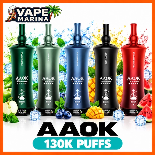 AAOK Hookah 130000 puffs 6mg hookah-shaped shisha disposable vapes in Gum Mint, Blueberry Ice, Cool Mango and Watermelon Ice