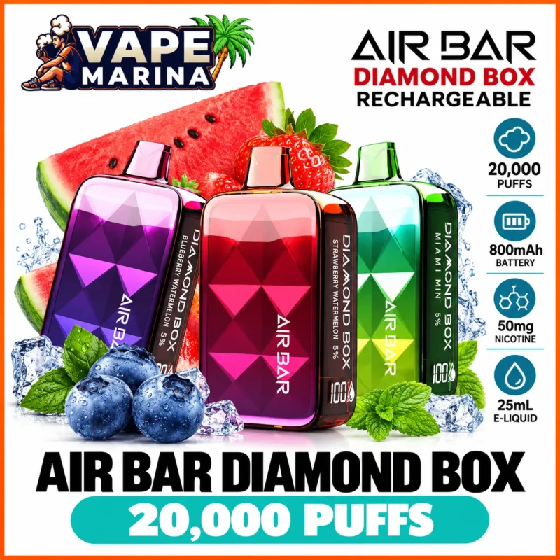 Air Bar Diamond Box 20000 puffs disposable vapes with 800mAh battery, 50mg nicotine and 25ml e-liquid