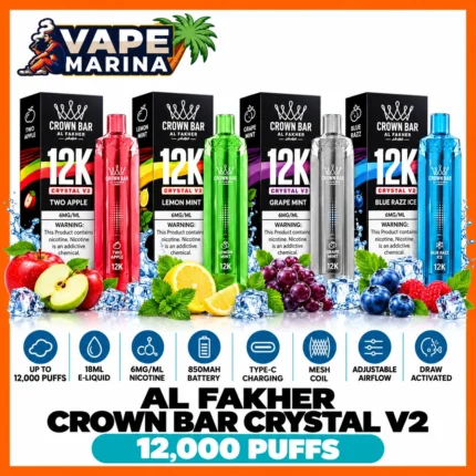 Al Fakher Crown Bar Crystal V2 12000 puffs 6mg disposable vapes with boxes
