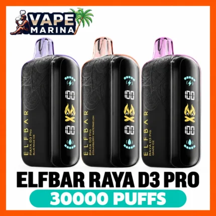ELFBAR Raya D3 Pro 30000 puffs disposable vapes in Blue Razz Ice, Strawberry Watermelon and Grape Ice