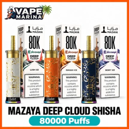 Mazaya Deep Cloud E-Hookah 80000 puffs 6mg shisha vapes in Lush Ice, Mango Ice and Berry Ice with boxes