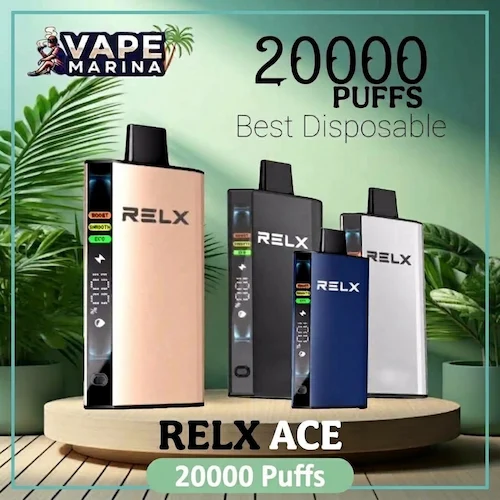 RELX Ace 20000 Puffs Disposable Vape RELX Ace 20000 puffs disposable vapes in rose gold, black, navy and silver with Boost, Smooth and Eco mode display