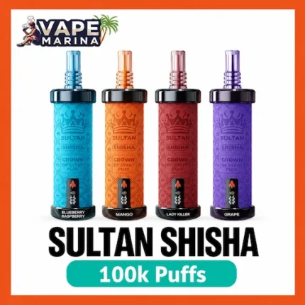 Sultan Shisha 100K puffs disposable vapes in Blueberry Raspberry, Mango, Lady Killer and Grape flavours