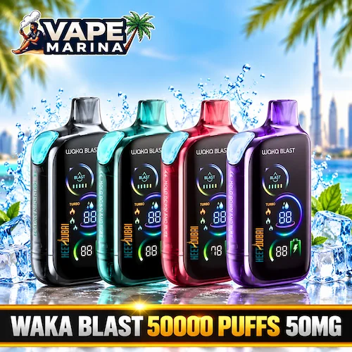 WAKA Blast 50000 Puffs Disposable Vape WAKA Blast 50000 puffs 50mg disposable vapes in black, teal, red and purple with digital screens
